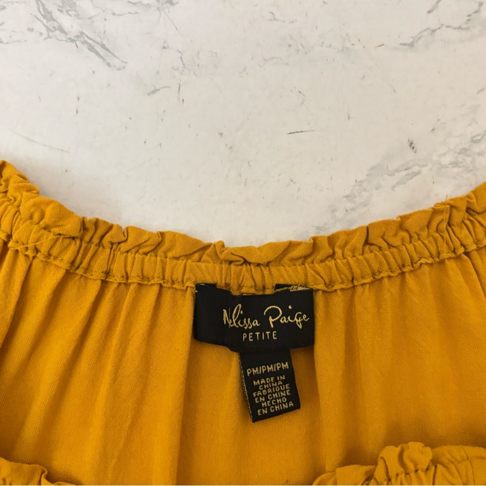 Melissa Paige Womens Boho Top Blouse PM Petite Long Bell Sleeve Yellow Blouse - Picture 4 of 5